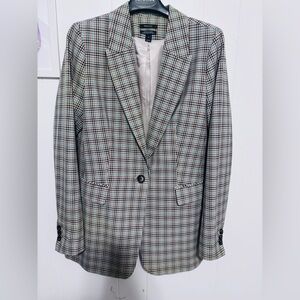 R&W women's size 10 plaid blazer in cream, tan, green and black